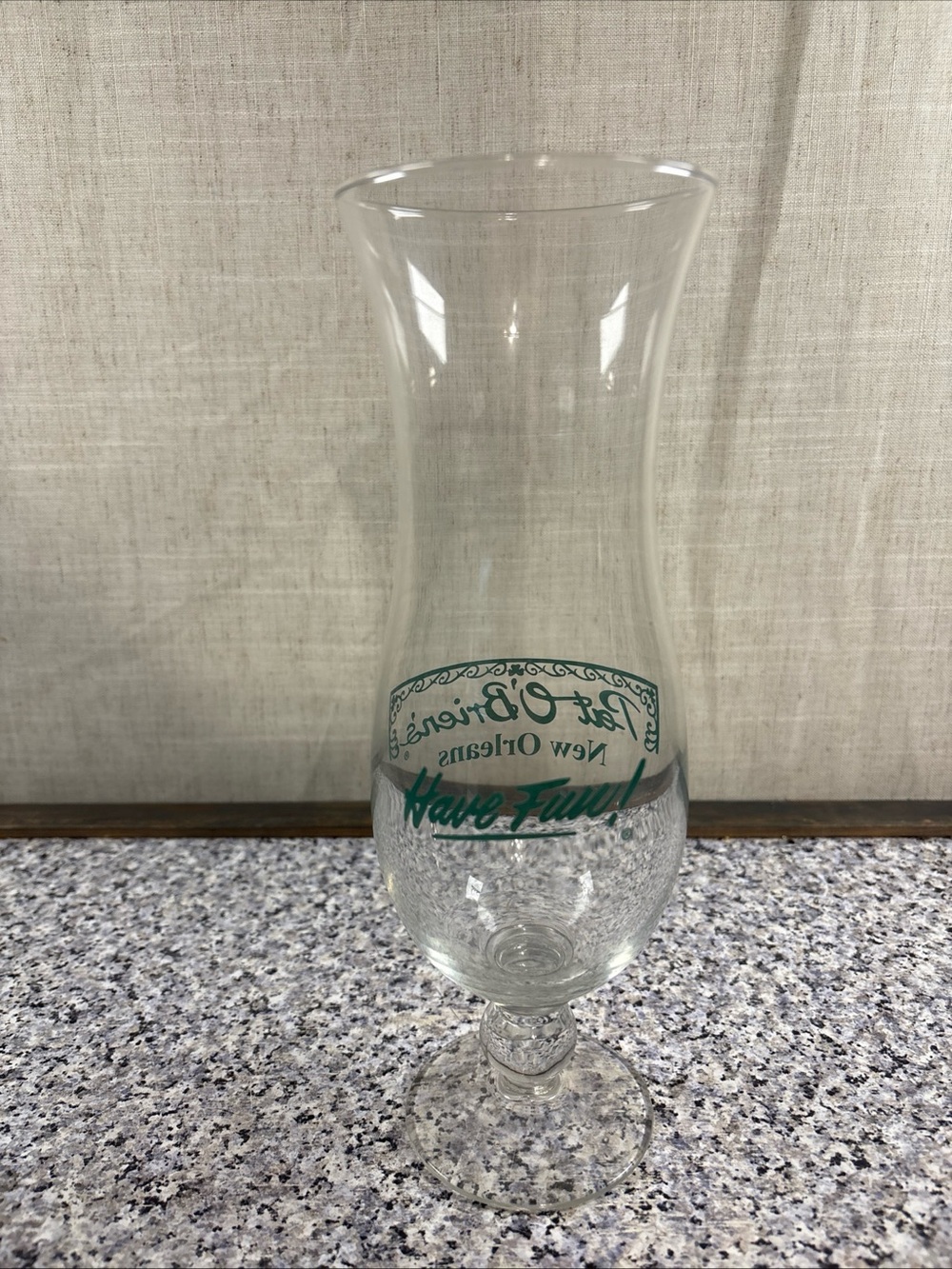 Original Pat O'Brien's Stemmed Hurricane Glass New Orleans "Have Fun" - Picture 3 of 4